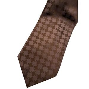Mazzoni Mens Silk‎ Tie Brown Houndstooth Pattern Jacquard Formal Business